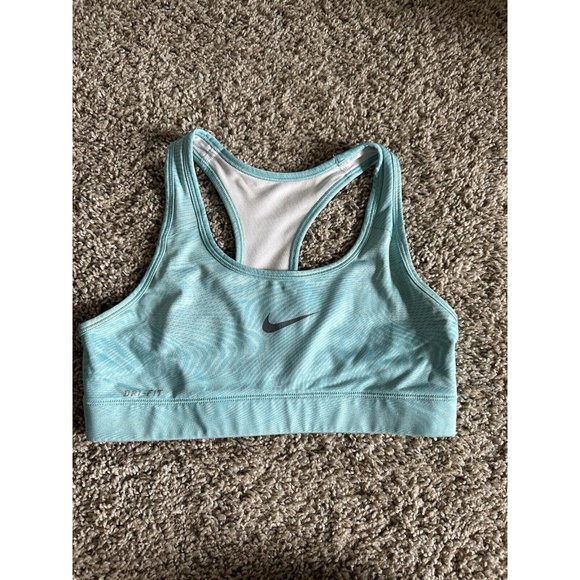 Nike Sports Bra XS Blue Pullover Racerback Dri-Fit Logo Light Missing Size Tag - Picture 1 of 7